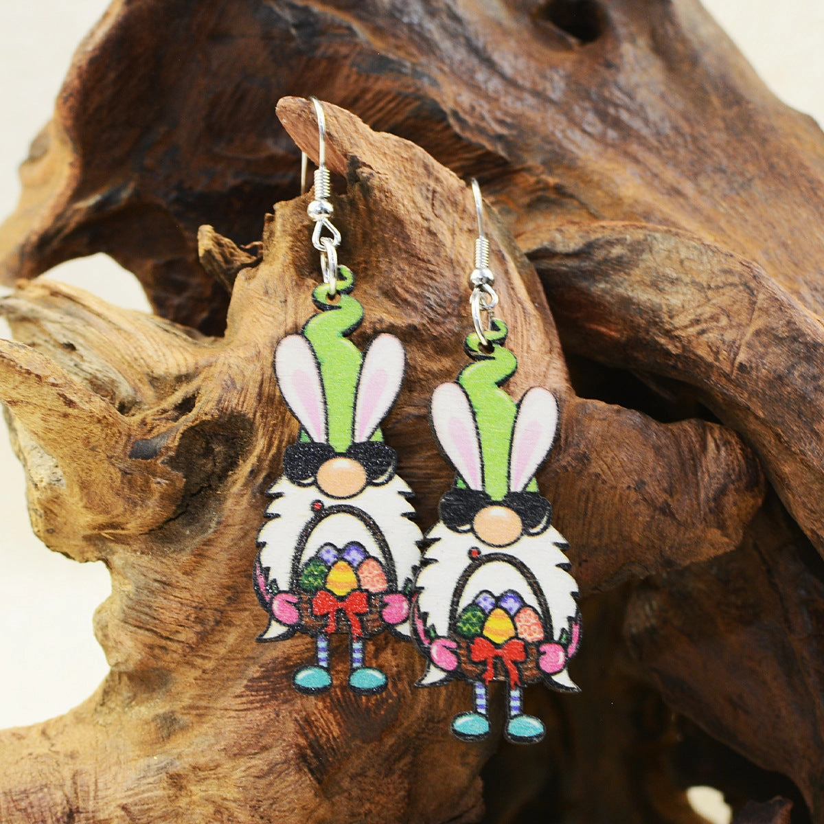 Wholesale Easter Bunny Dwarf Elf Wooden Earrings