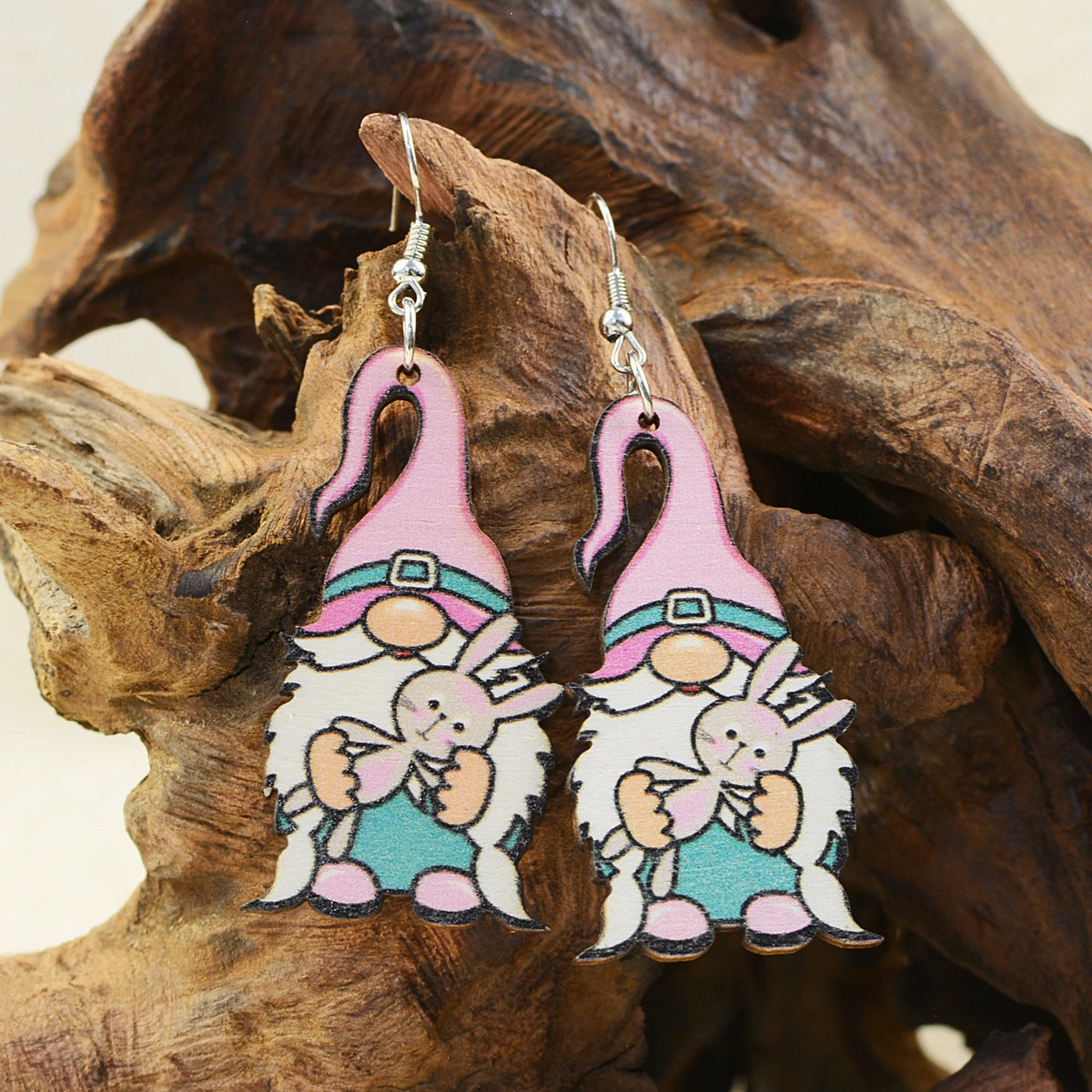 Wholesale Easter Bunny Dwarf Elf Wooden Earrings
