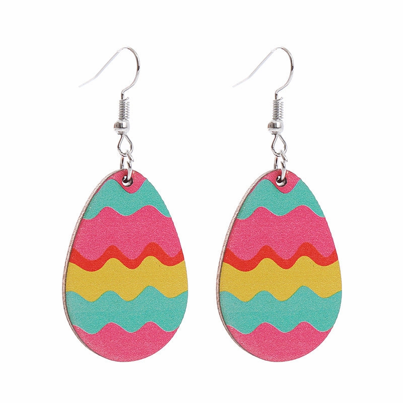 Wholesale Easter Bunny Flower Basket Printed Egg Chick Wooden Earrings