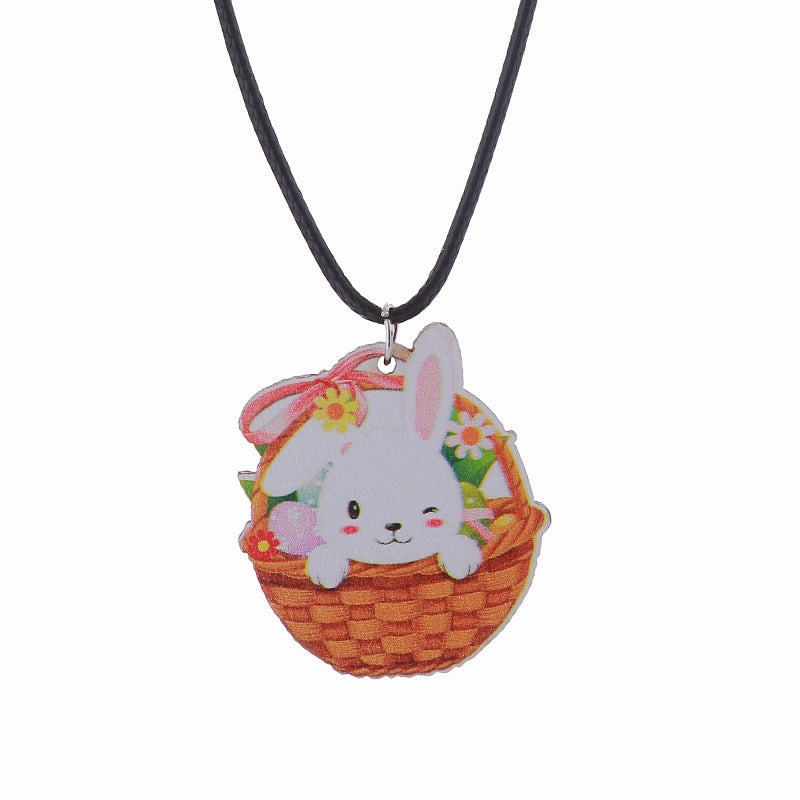 Wholesale Easter Bunny Flower Basket Printed Egg Chick Wooden Earrings