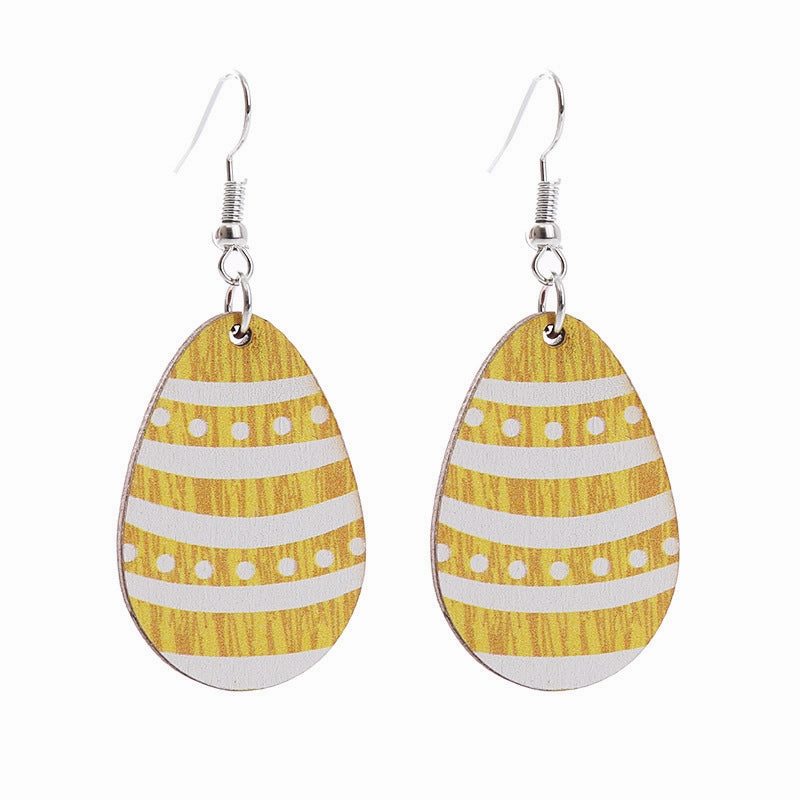 Wholesale Easter Bunny Flower Basket Printed Egg Chick Wooden Earrings