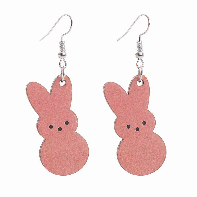 Wholesale Easter Bunny Flower Basket Printed Egg Chick Wooden Earrings