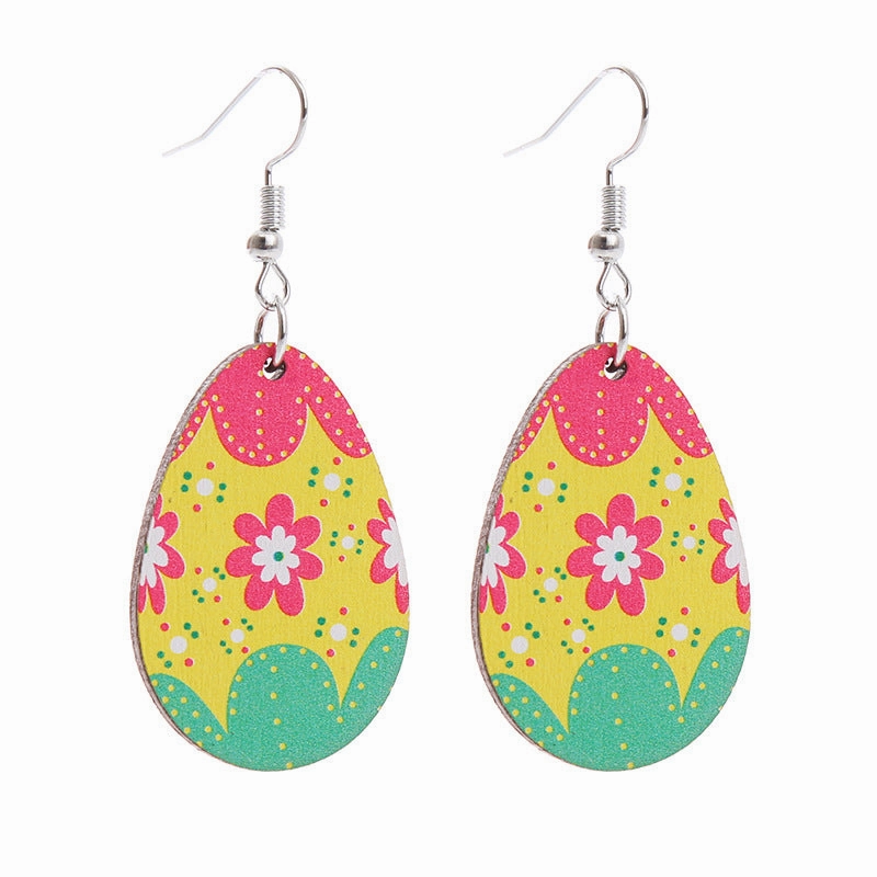 Wholesale Easter Bunny Flower Basket Printed Egg Chick Wooden Earrings