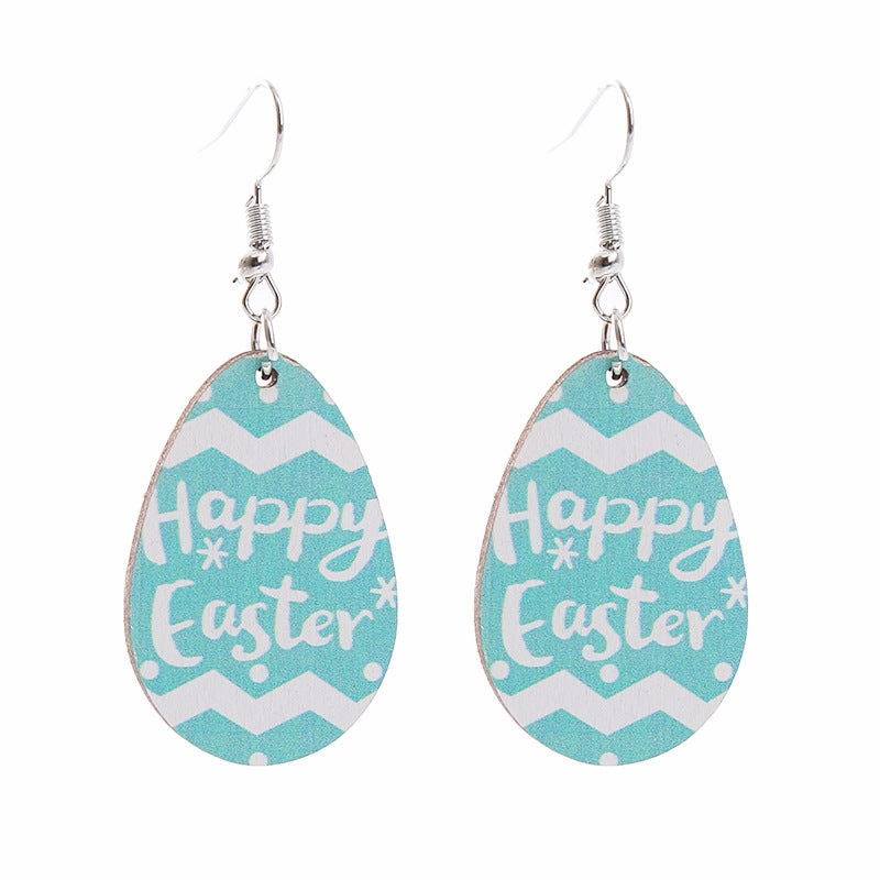 Wholesale Easter Bunny Flower Basket Printed Egg Chick Wooden Earrings