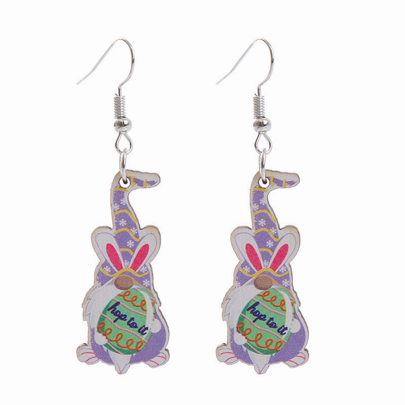 Wholesale Easter Bunny Flower Basket Printed Egg Chick Wooden Earrings