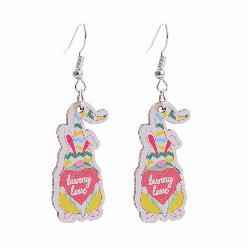 Wholesale Easter Bunny Flower Basket Printed Egg Chick Wooden Earrings