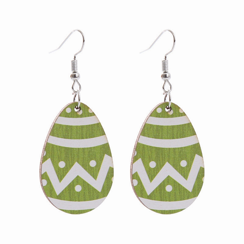 Wholesale Easter Bunny Flower Basket Printed Egg Chick Wooden Earrings