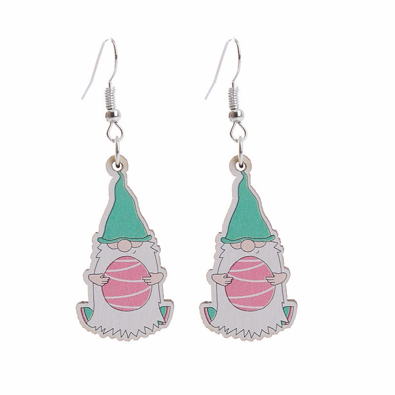 Wholesale Easter Bunny Flower Basket Printed Egg Chick Wooden Earrings