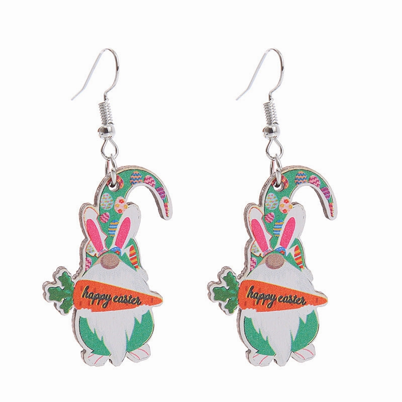 Wholesale Easter Bunny Flower Basket Printed Egg Chick Wooden Earrings