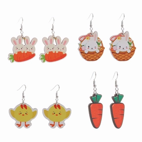Wholesale Easter Bunny Flower Basket Printed Egg Chick Wooden Earrings