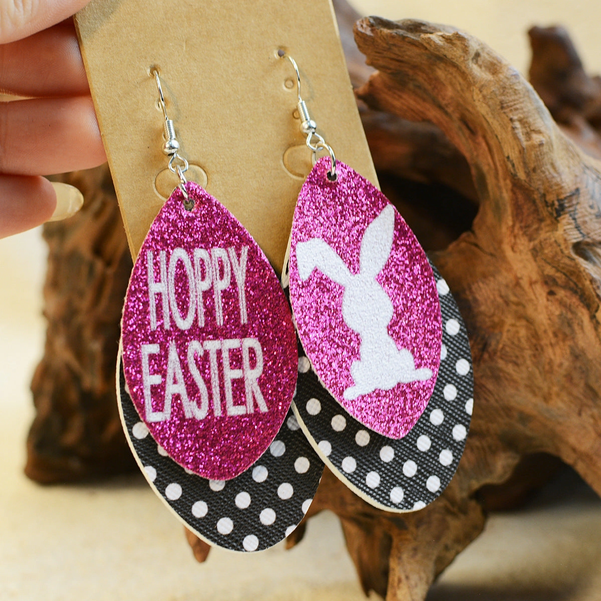 Wholesale Easter Bunny Gretel Multi-Layered Leather Earrings