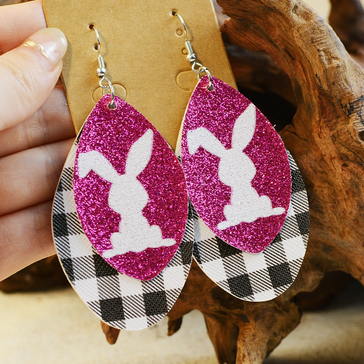 Wholesale Easter Bunny Gretel Multi-Layered Leather Earrings