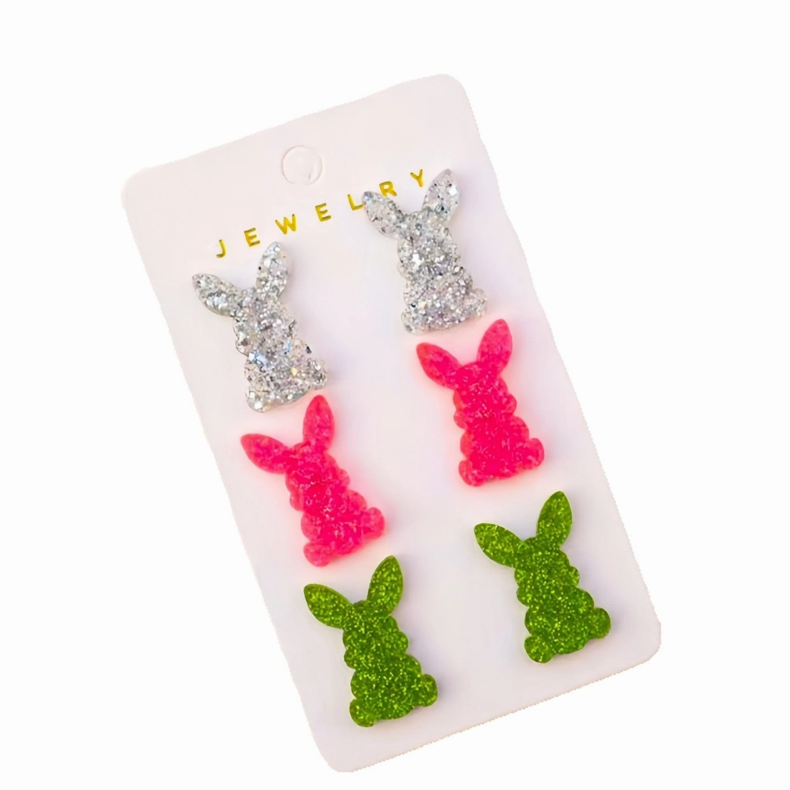 Wholesale Easter Bunny Set of Three Pair of Multicolor Rainbow Girls' Heart Cute Acrylic Earrings
