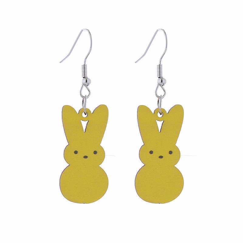 Wholesale Easter Candy Color Bunny Wooden Earrings