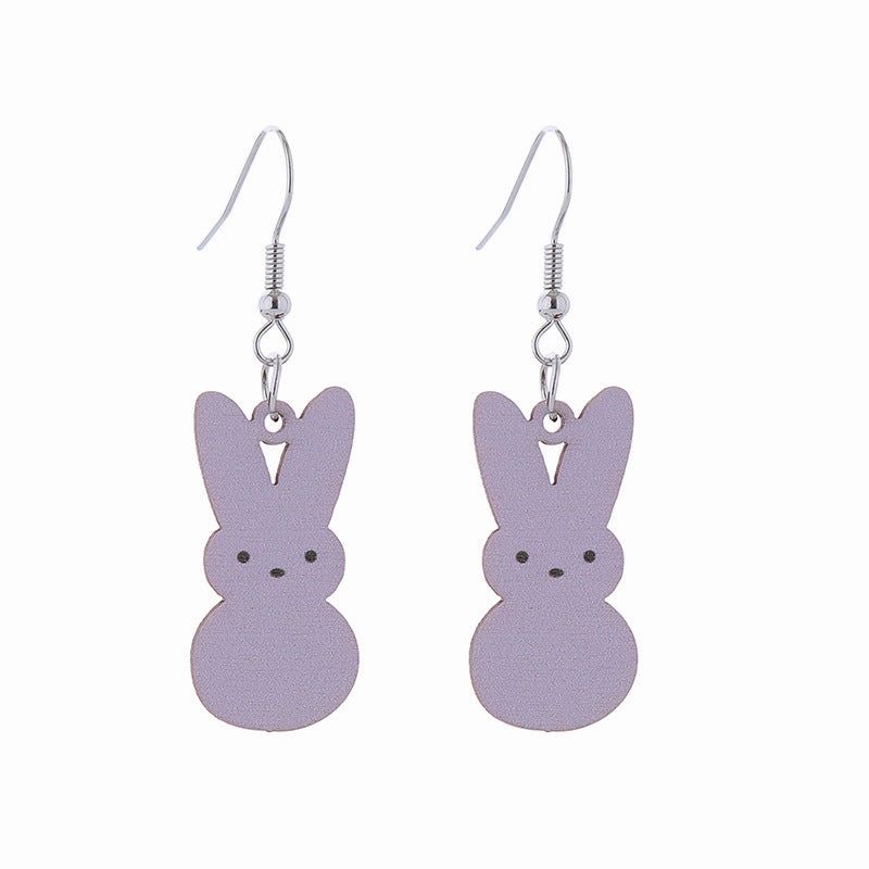 Wholesale Easter Candy Color Bunny Wooden Earrings