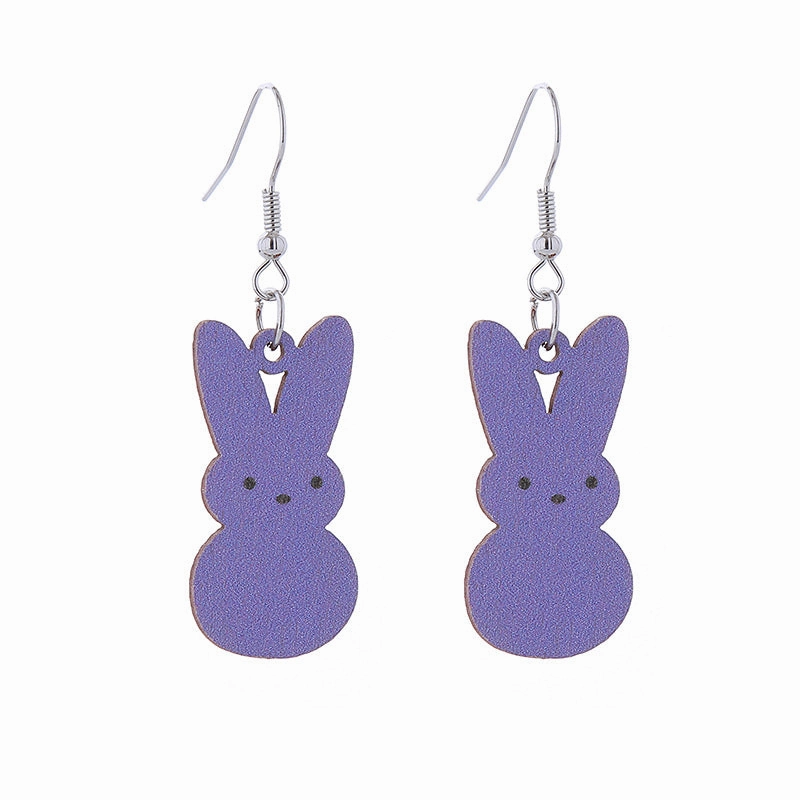 Wholesale Easter Candy Color Bunny Wooden Earrings