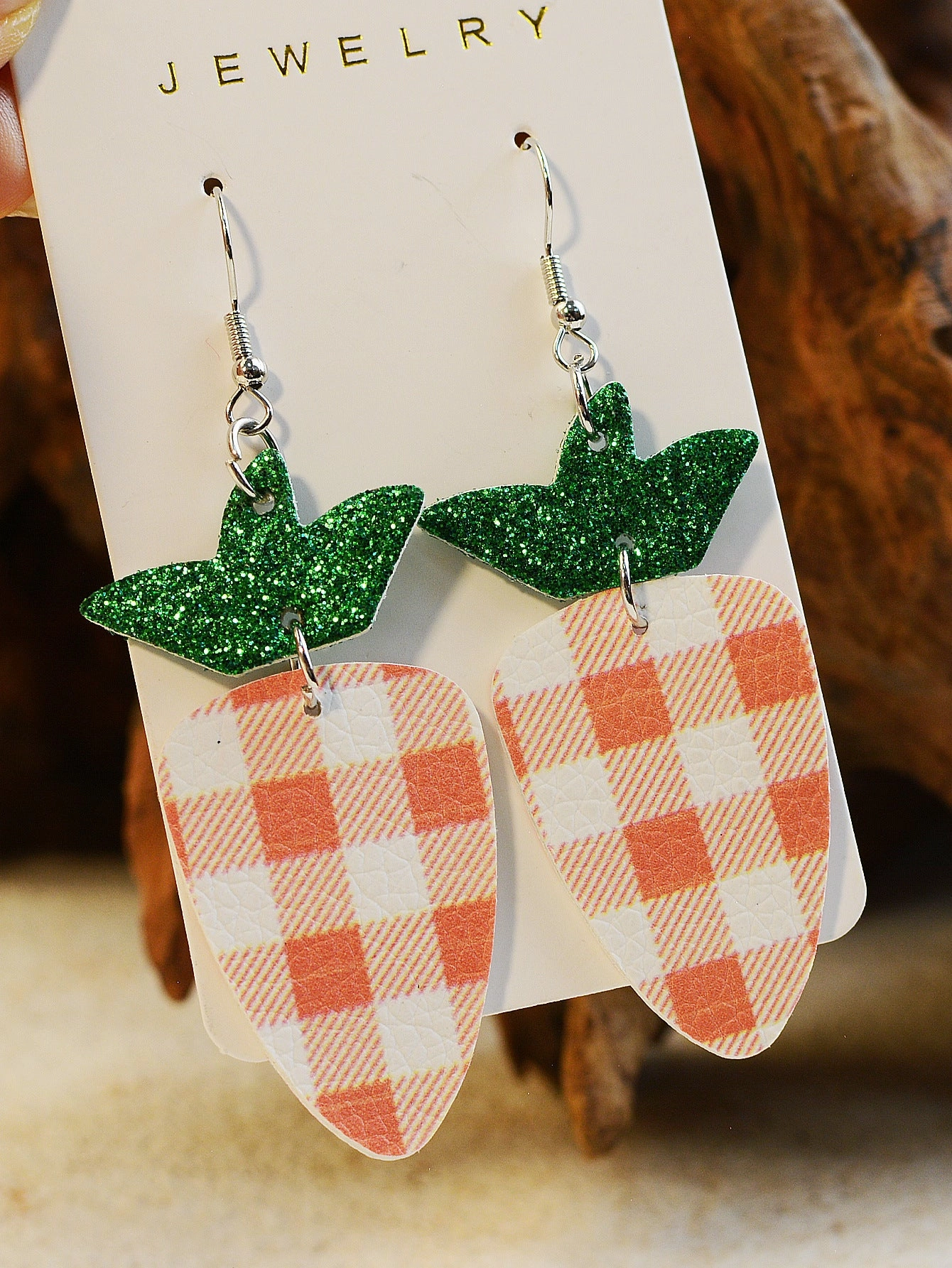 Wholesale Easter Carrots Gretel Sequin Leather Earrings