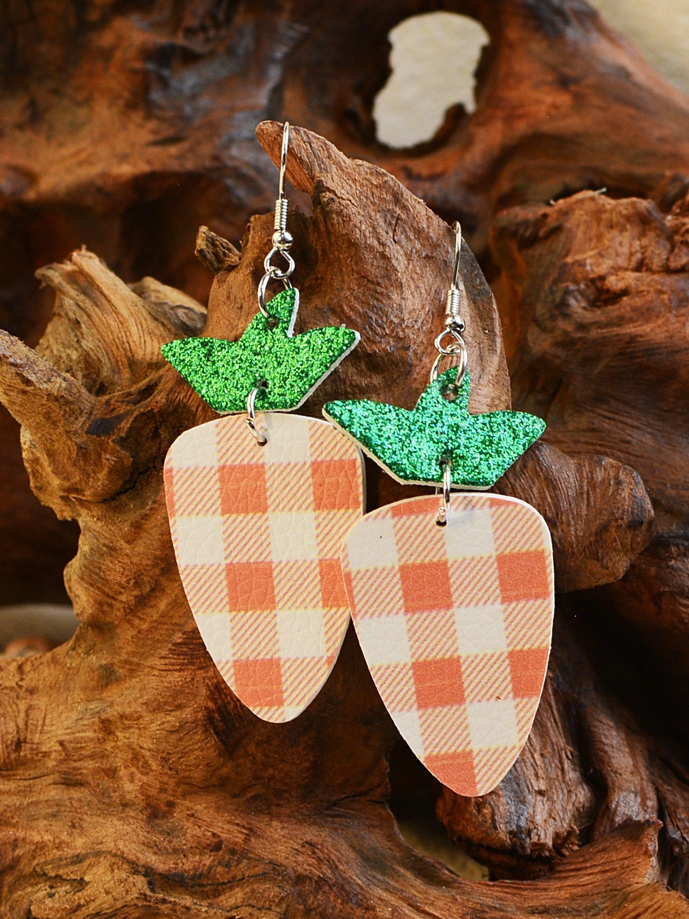 Wholesale Easter Carrots Gretel Sequin Leather Earrings