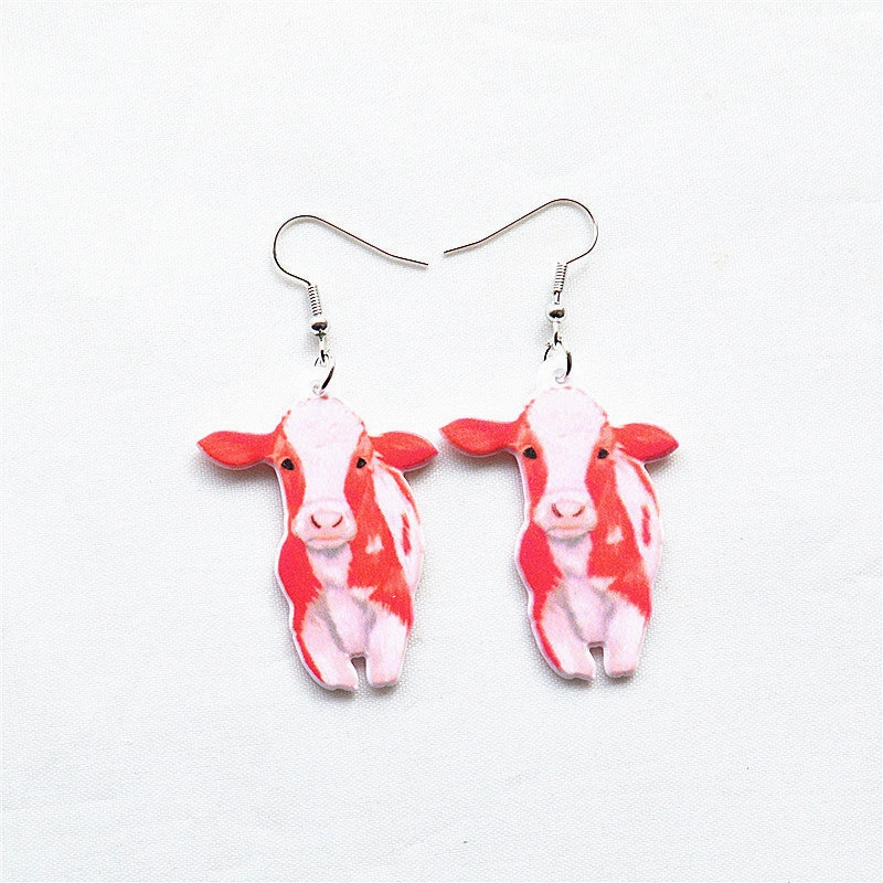 Wholesale Easter Cartoon Cow Kitten Puppy Acrylic Double Sided Earrings