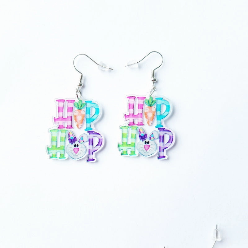 Wholesale Easter Cartoon Cute Bunny Easter Egg Carrot Acrylic Earrings
