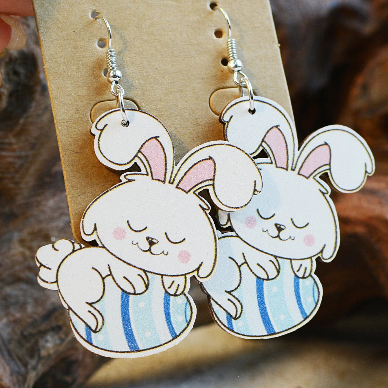 Wholesale Easter Cute Eggs Rabbit Wood Earrings