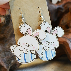 Wholesale Easter Cute Eggs Rabbit Wood Earrings