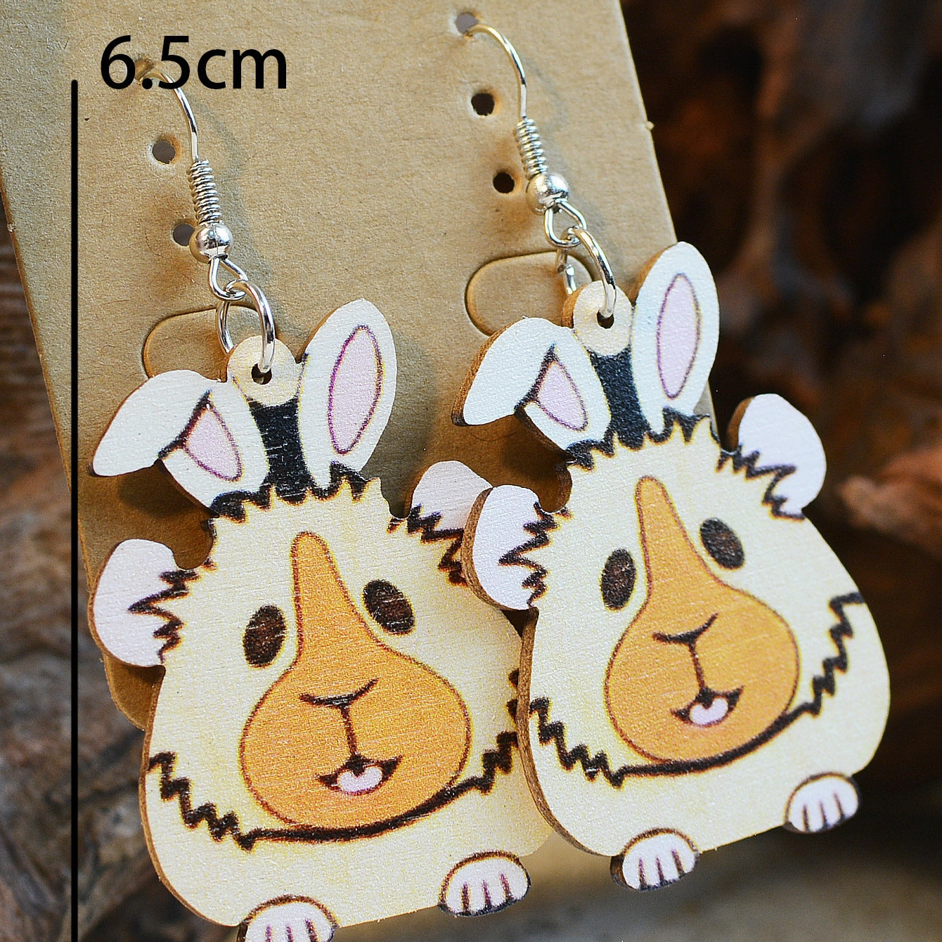 Wholesale Easter Cute Pig Rabbit Angora Rabbit Double-sided Wooden Earrings