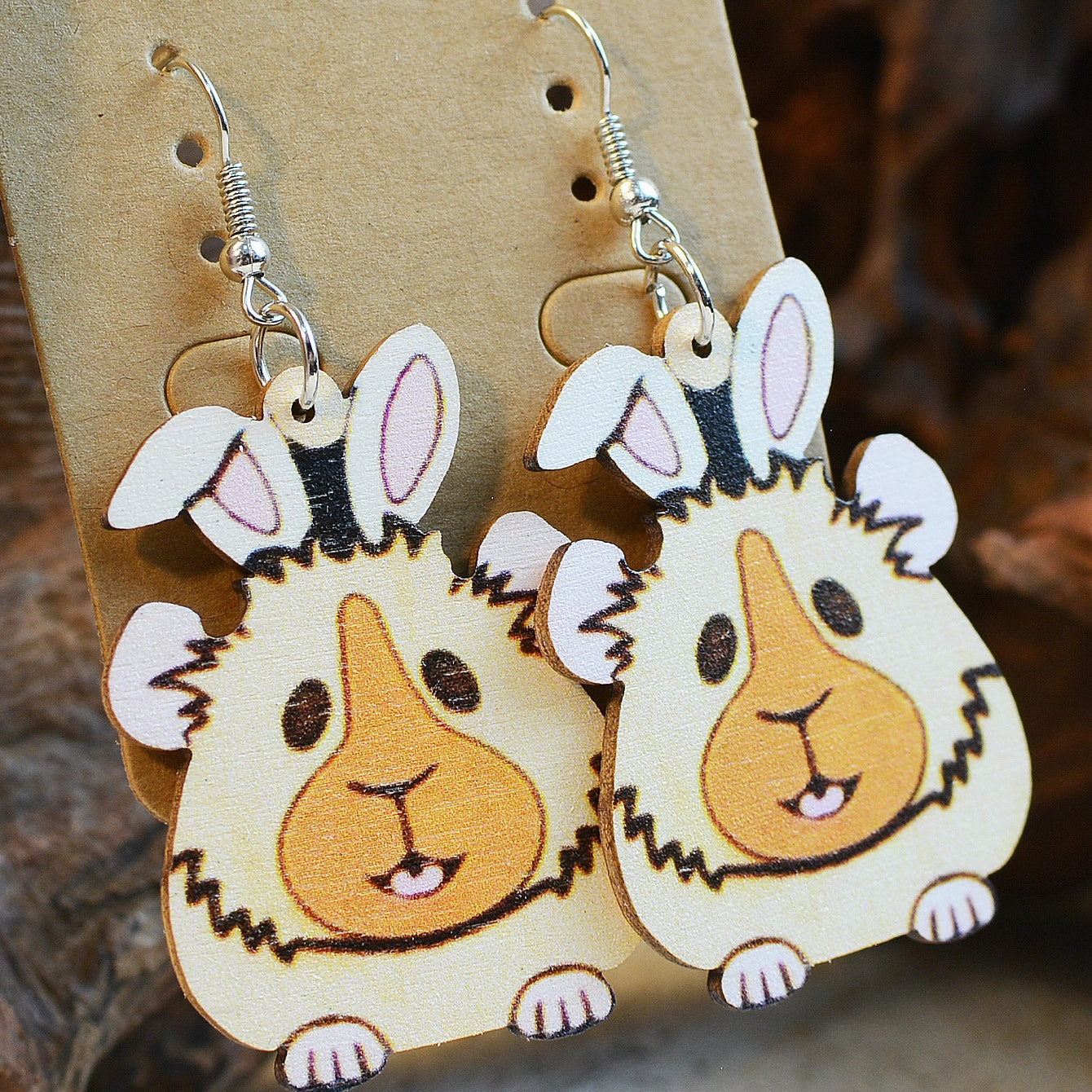 Wholesale Easter Cute Pig Rabbit Angora Rabbit Double-sided Wooden Earrings
