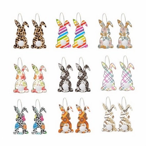 Wholesale Easter cute print spring flowers leopard print egg fur ball tail rabbit earrings