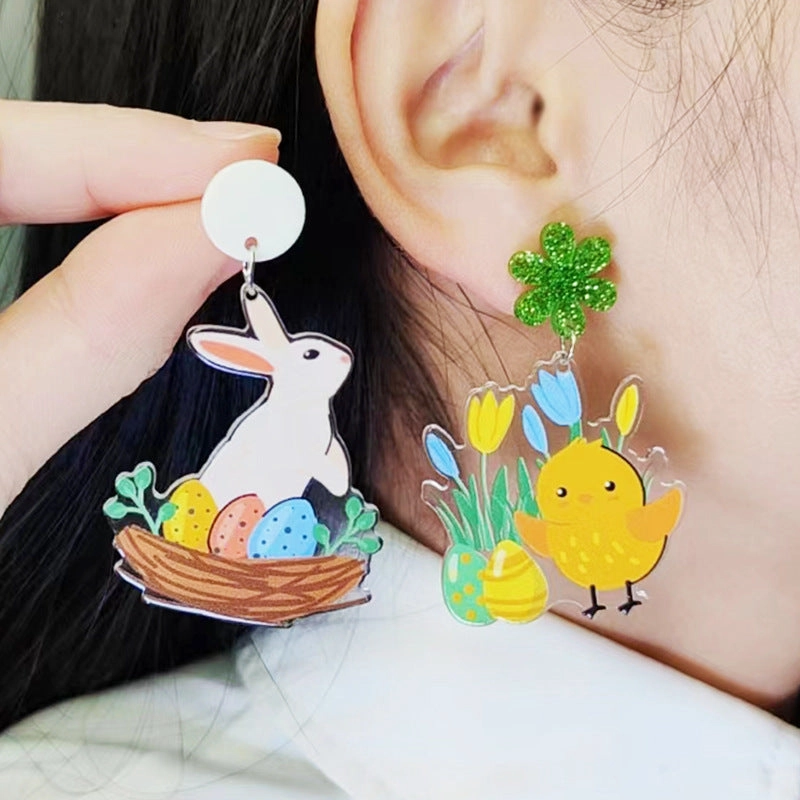 Wholesale Easter Egg Bunny Acrylic Print Earrings