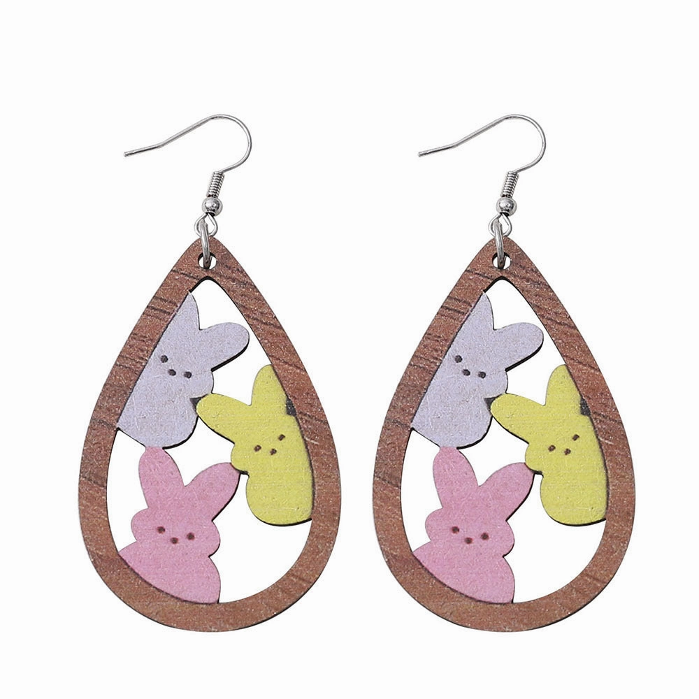 Wholesale Easter Openwork Bunny Wooden Earrings