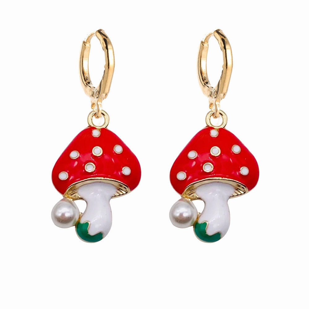 Wholesale Easter Red Mushroom Alloy Earrings