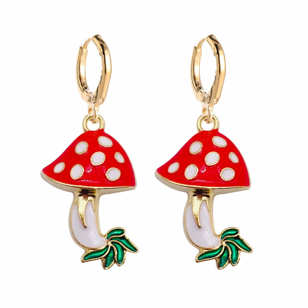 Wholesale Easter Red Mushroom Alloy Earrings