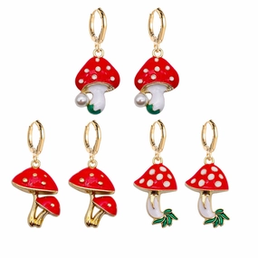 Wholesale Easter Red Mushroom Alloy Earrings