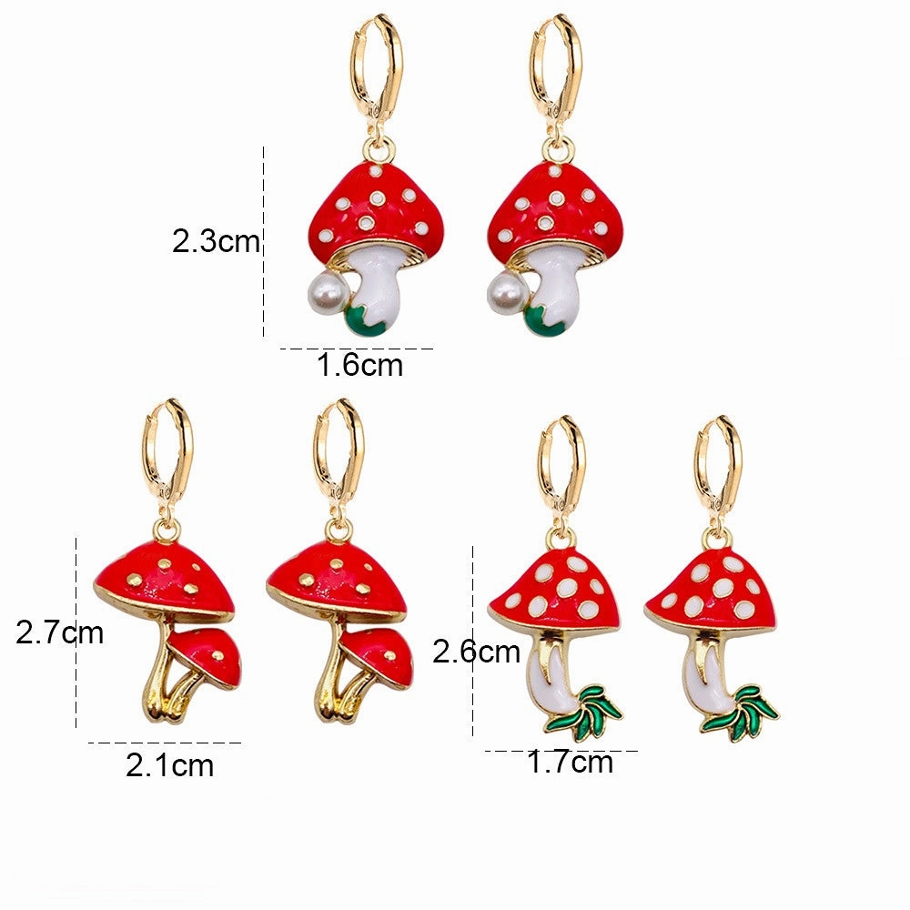 Wholesale Easter Red Mushroom Alloy Earrings