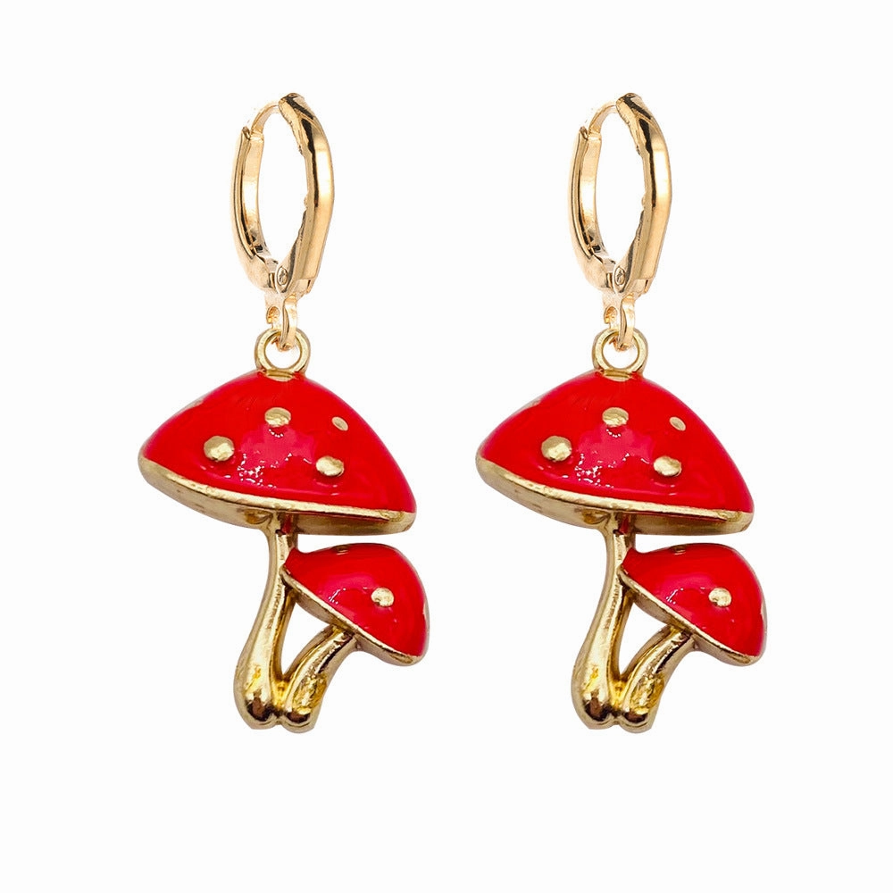 Wholesale Easter Red Mushroom Alloy Earrings