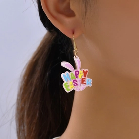Wholesale Easter sequin bunny pink cartoon earrings