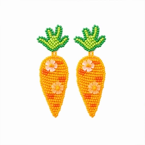 Wholesale Easter Vintage Carrot Green Leaf Rice Beads Sequins Hand Woven Earrings OLY-ES-JM003