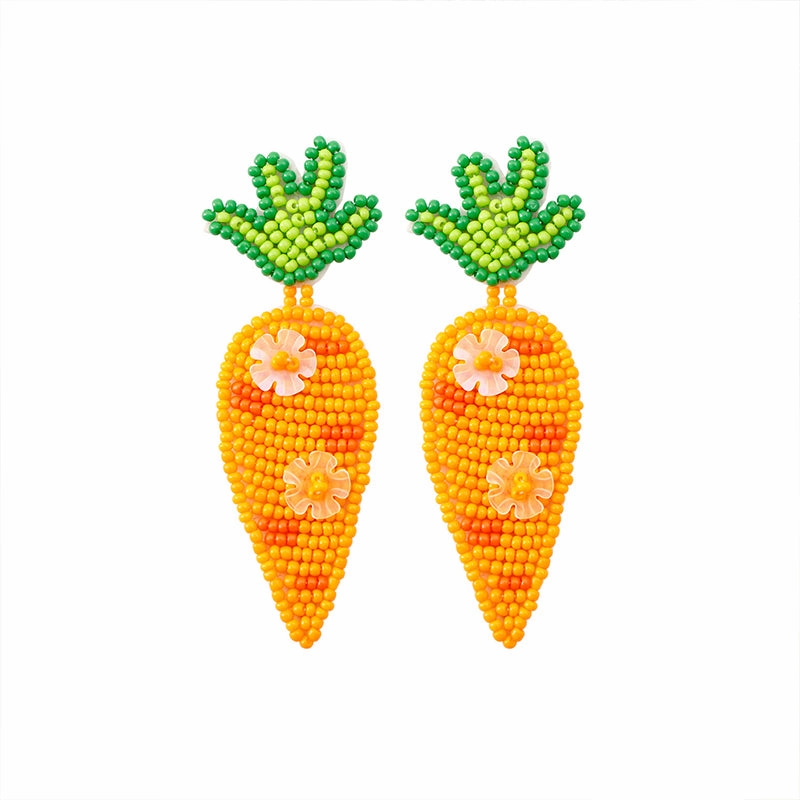 Wholesale Easter Vintage Carrot Green Leaf Rice Beads Sequins Hand Woven Earrings OLY-ES-JM003