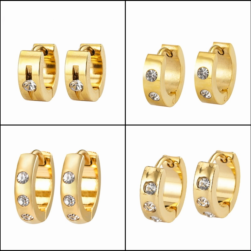 Wholesale Easy Buckle Stainless Steel Micro Diamond Double Sided Titanium Steel Earrings