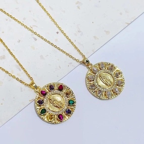 Wholesale Electroplated Colored Zircon Titanium Steel Chain Micro-Inlaid Necklaces