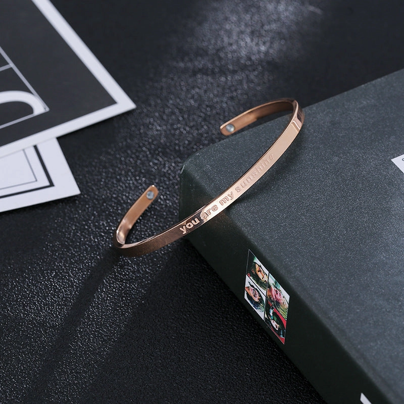 Wholesale Electroplated Rose Gold Titanium Steel Open C-shaped Bracelet