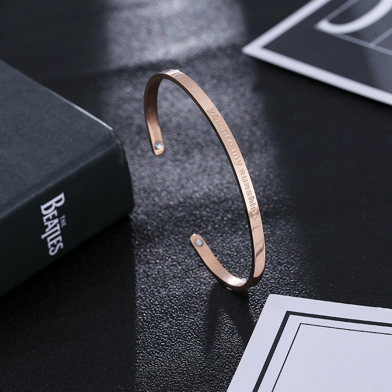 Wholesale Electroplated Rose Gold Titanium Steel Open C-shaped Bracelet