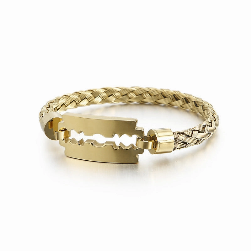 Wholesale Electroplated steel wire braided blade titanium steel men's bracelet