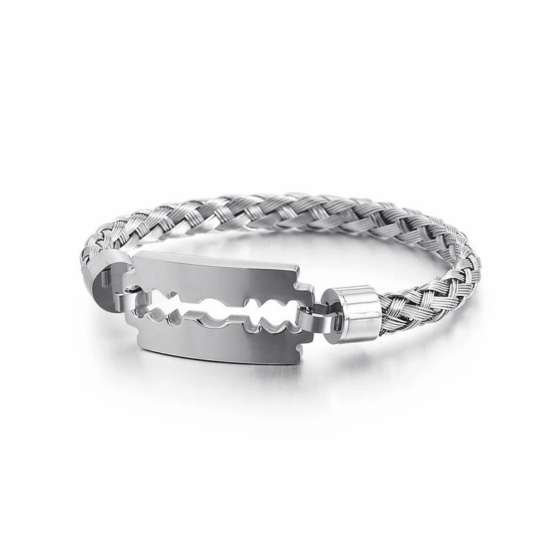 Wholesale Electroplated steel wire braided blade titanium steel men's bracelet