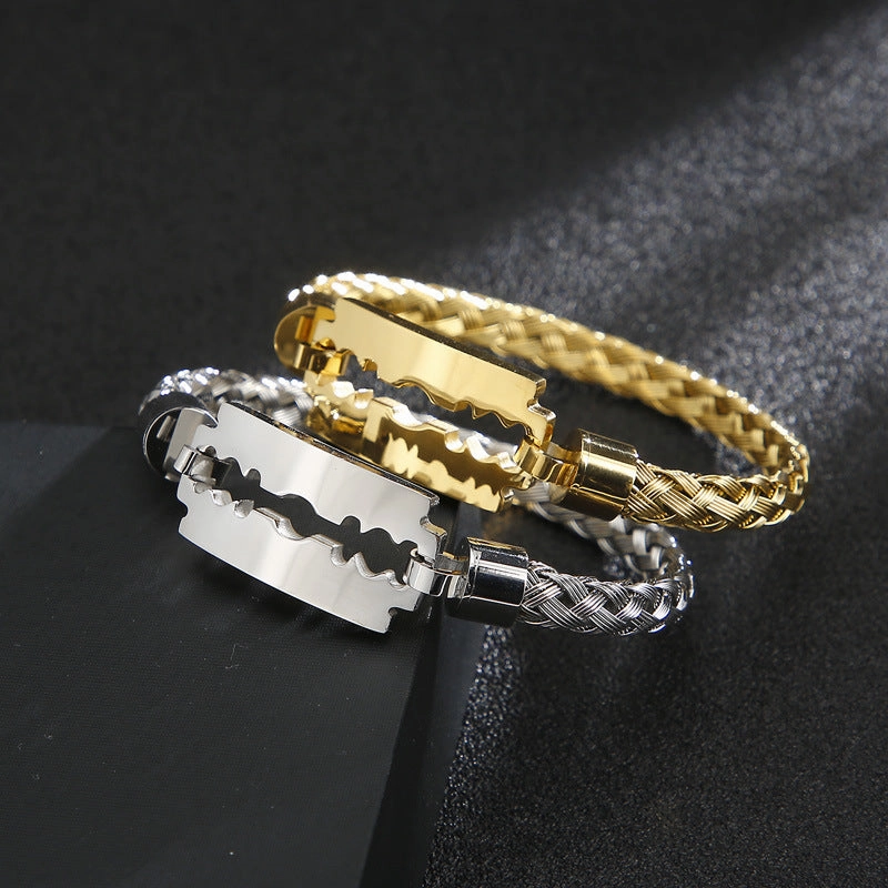 Wholesale Electroplated steel wire braided blade titanium steel men's bracelet