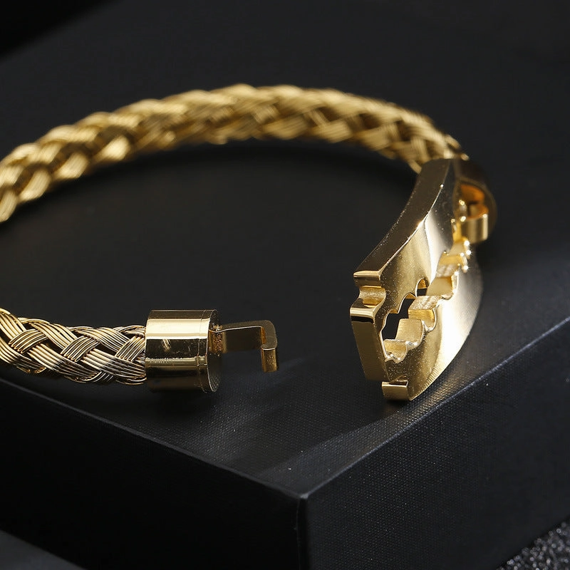 Wholesale Electroplated steel wire braided blade titanium steel men's bracelet