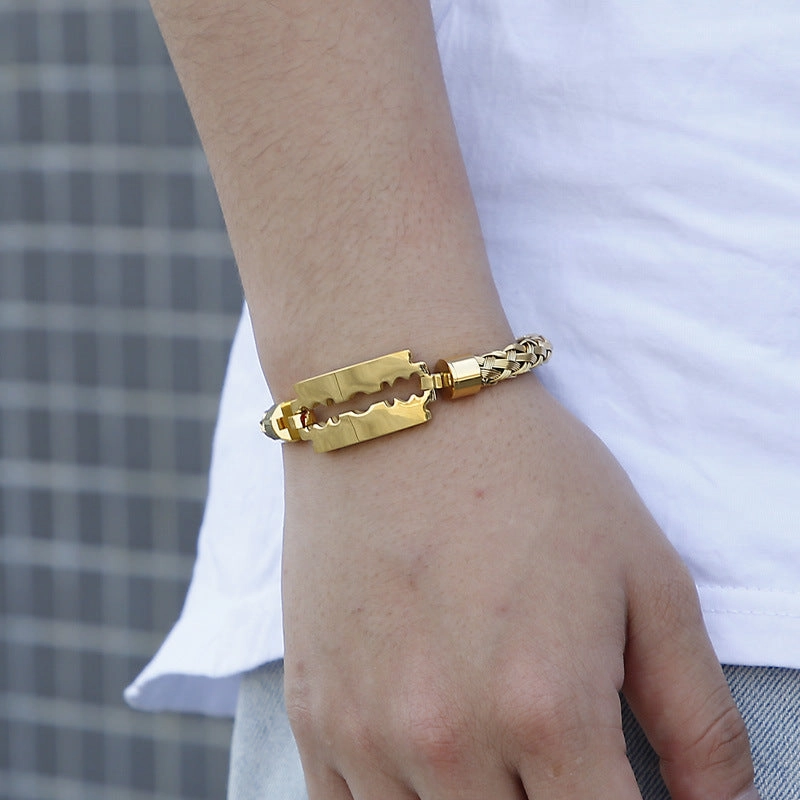 Wholesale Electroplated steel wire braided blade titanium steel men's bracelet