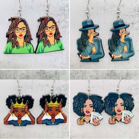 Wholesale Embossed Double Sided Printing Crown Cartoon Girl Acrylic Earrings