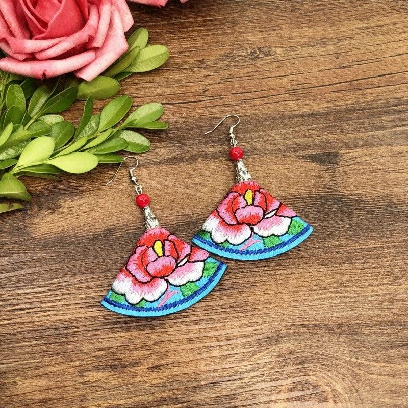 Wholesale Embroidery Flower Fabric Earrings